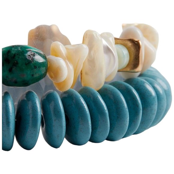 TORRID Shell And Stone Stretch Bracelets Turquoise White NEW - Picture 2 of 2